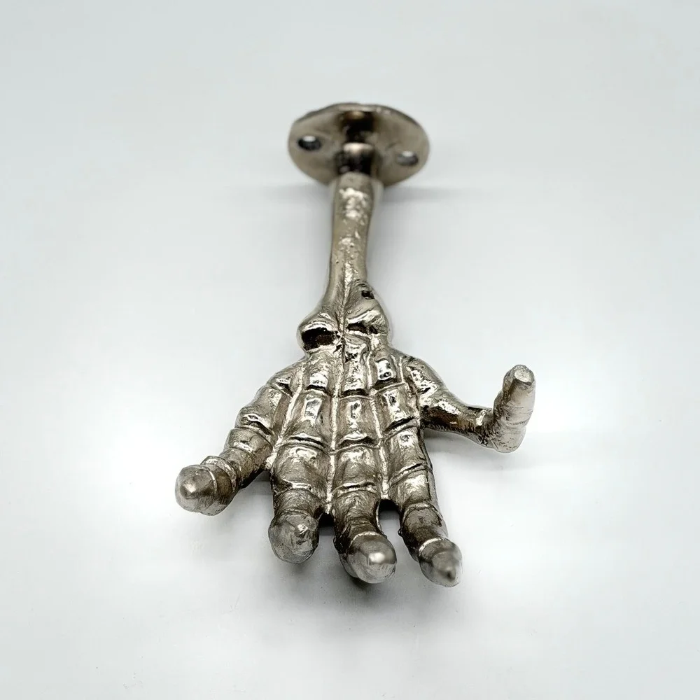 ONE HUNDRED 80 DEGREES Skeleton Hand Wall Hook Silver Gothic Spooky Halloween